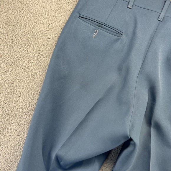 Vintage 70s Dress Slacks Men's 34x30 Blue Straight Leg Rockabilly Pockets Talon - Picture 9 of 10